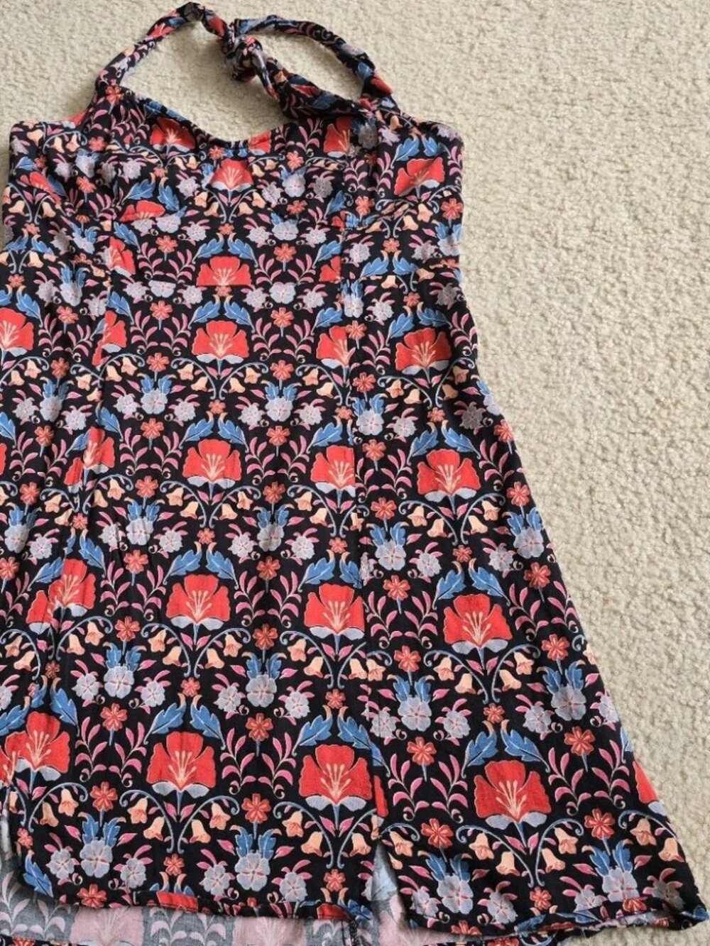 Free People Sasha Mini Dress HALTER TIE Black Combo Art Nouveau Floral Print - Picture 3 of 13